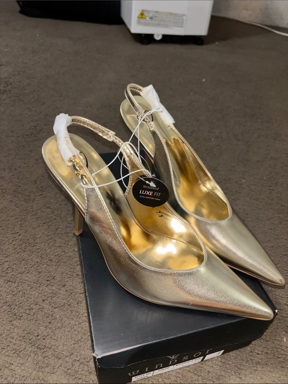 Windsor Metallic Gold Pointed Slingback Heels